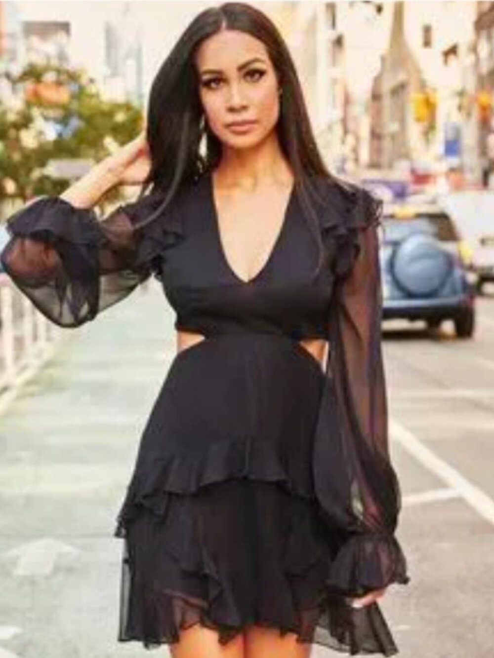 Angelance New York Silk Chiffon Dress Black Large   NWT